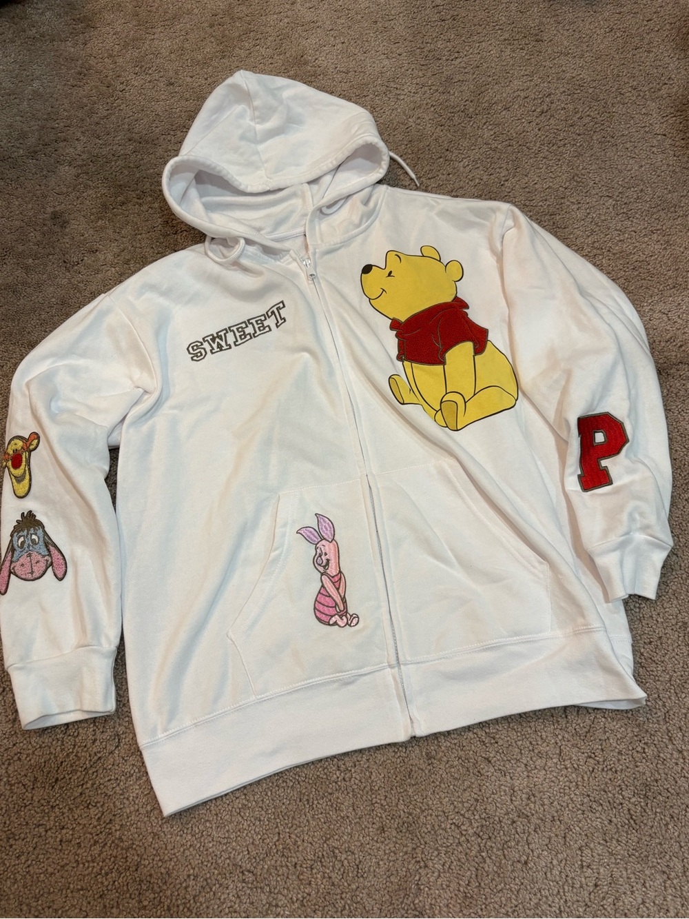 Disney White Womens Zip Hoodie with Winnie the Pooh & Friends